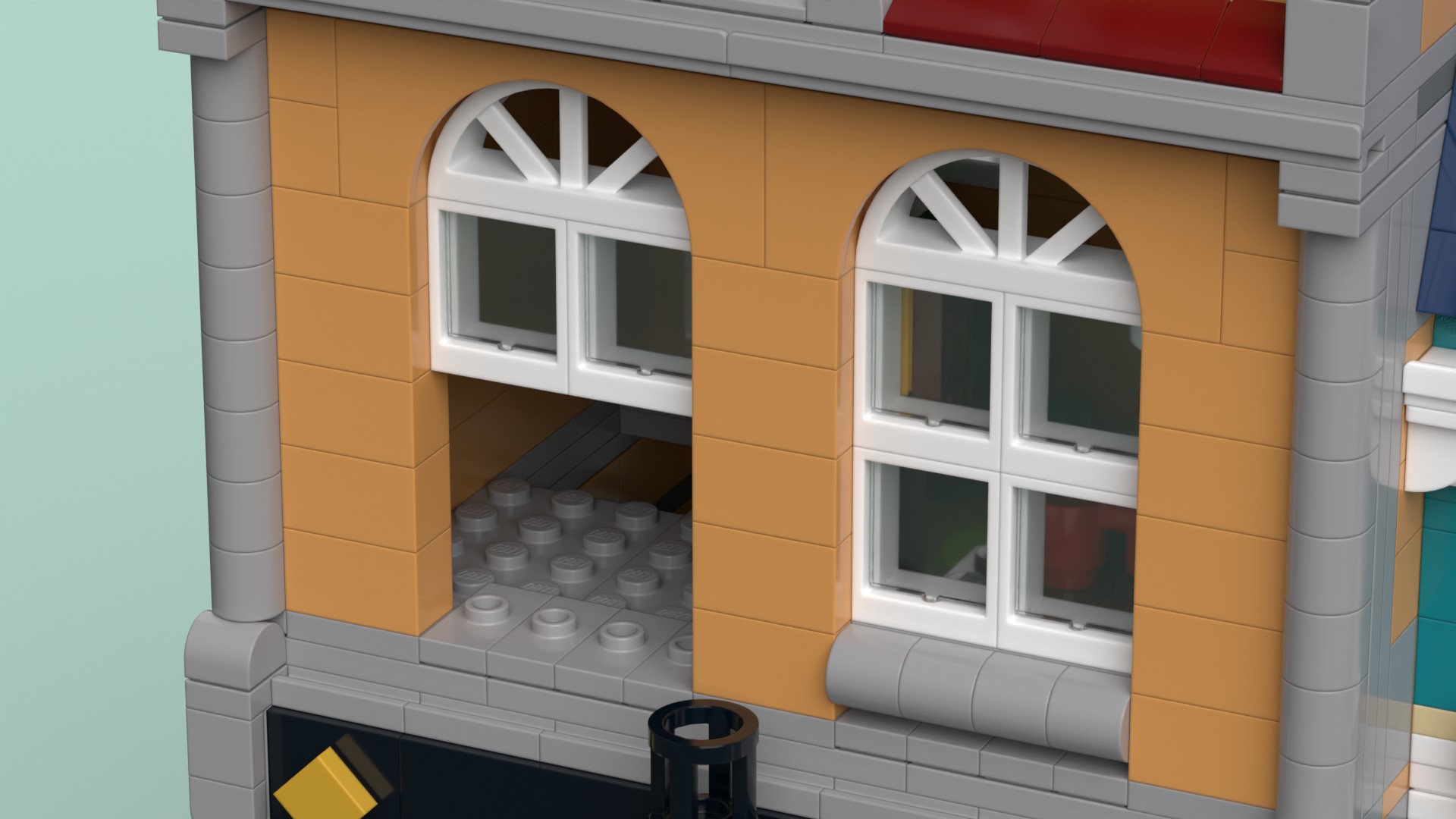 The Bookshop's windowsills — half a stud of recess, a world of difference